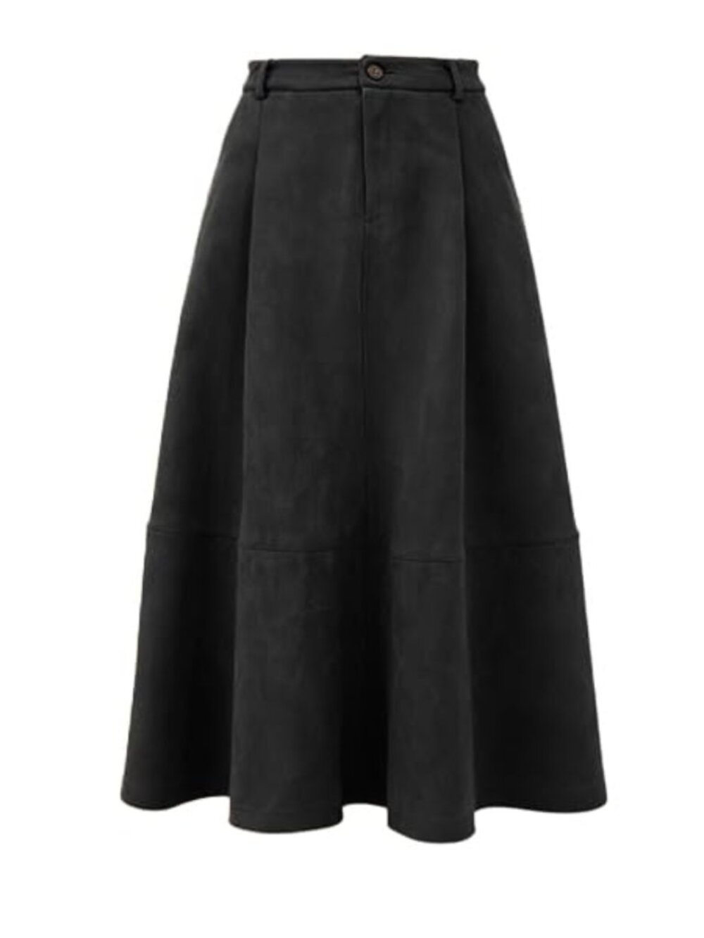 Faux Suede Midi Skirt A-Line Pleated High Waist Pockets